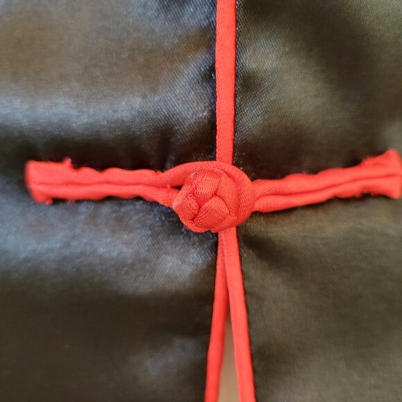 Elegant Black & Red Satin Qipao Top | Mandarin Collar | Asian Embroidered Symbol - Picture 7 of 11